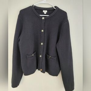 J Crew Black Cardigan Gold Buttons Preppy Academia Office Classic Cotton XL